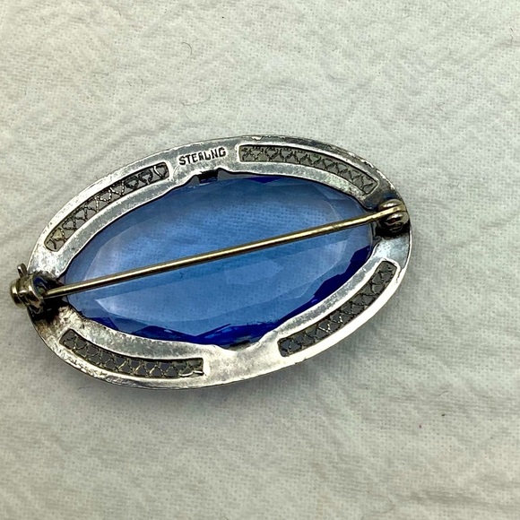 Antique Blue Art Glass Set In Sterling Silver - Picture 3 of 3